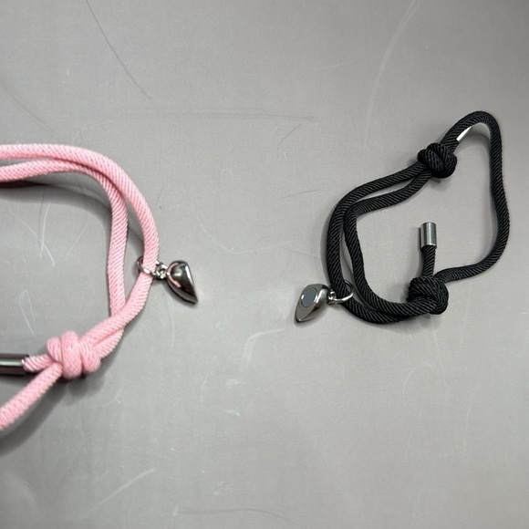 Pink and Black Heart Charm Friendship Bracelets - Picture 3 of 3